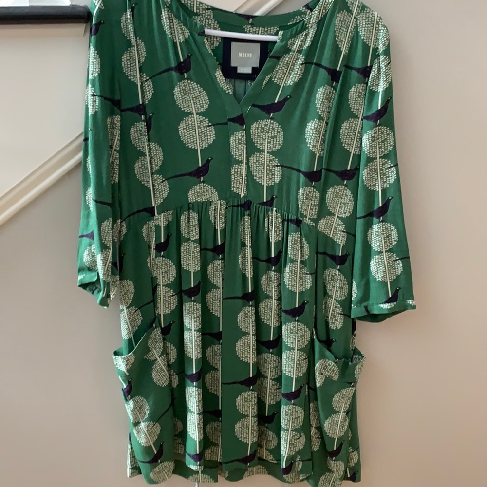 Maeve green Partridge on a pear tree dress/tunic.